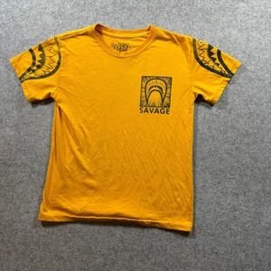 Fresh Laundry Youth Savage Graphic Tee Medium Yellow Shark Print Cotton Blend